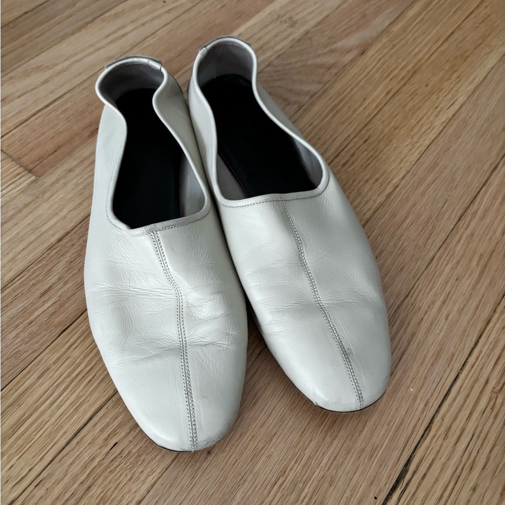 BY FAR - PRUDENCE - Cream Leather Slip-On Flats - Picture 5 of 10